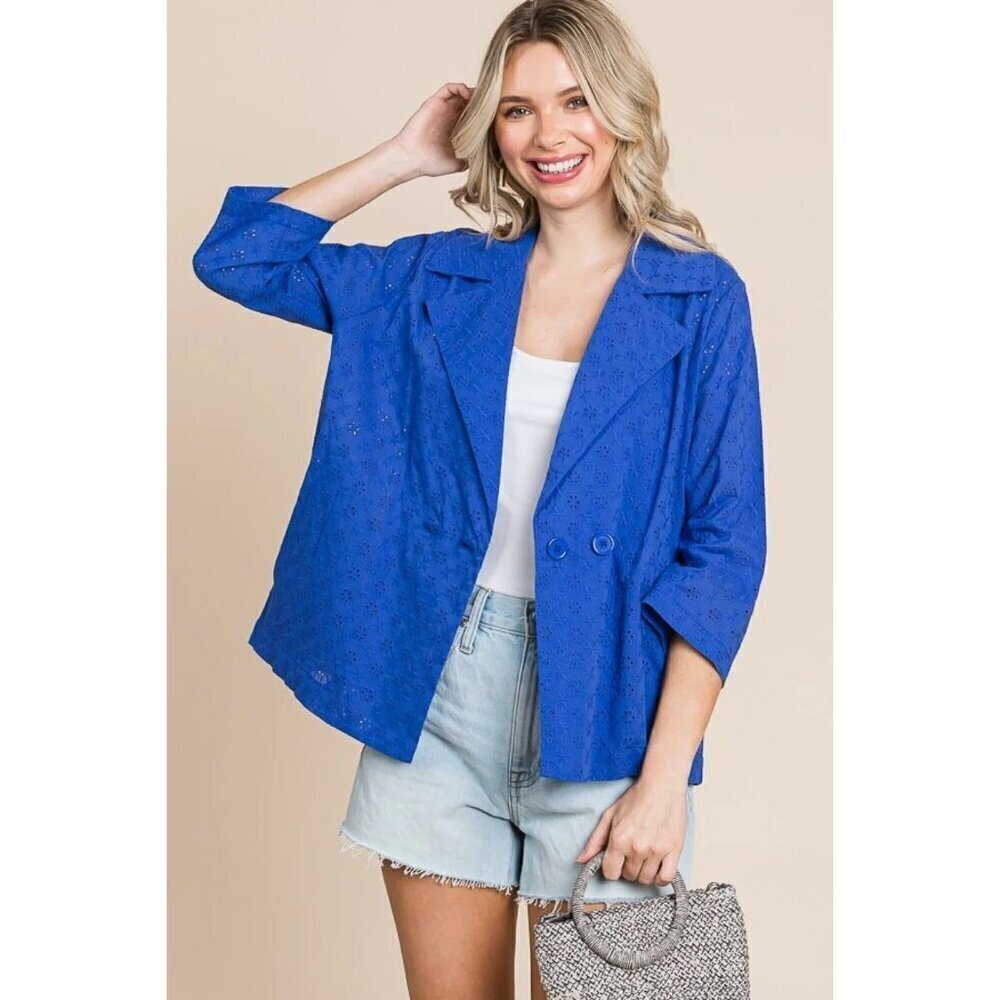 Culture Code Double Breasted Eyelet Jacket With P… - image 1